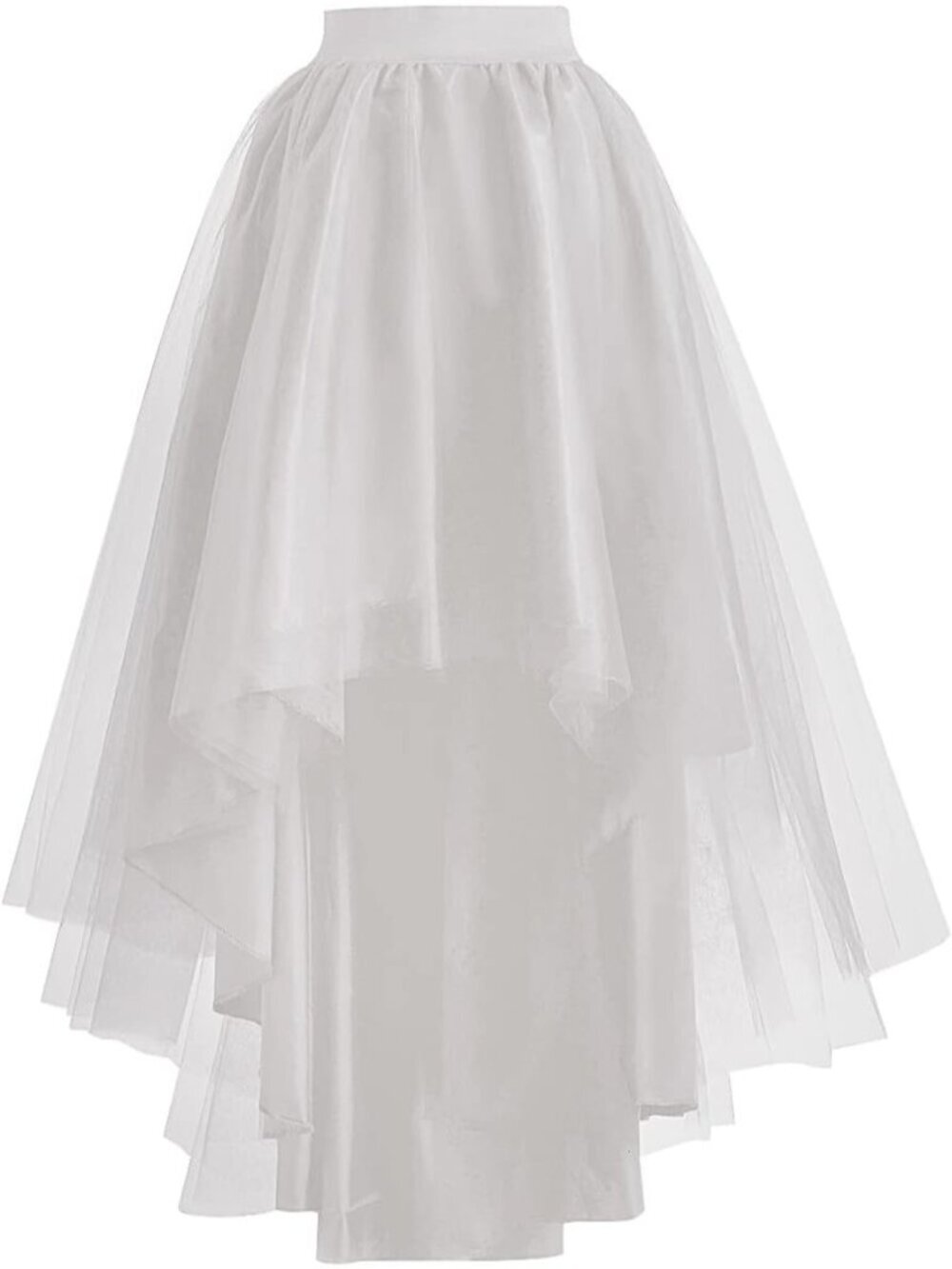 Women's White High Low Tulle Lace Up Prom Cocktail Imported Mesh Long Skirt